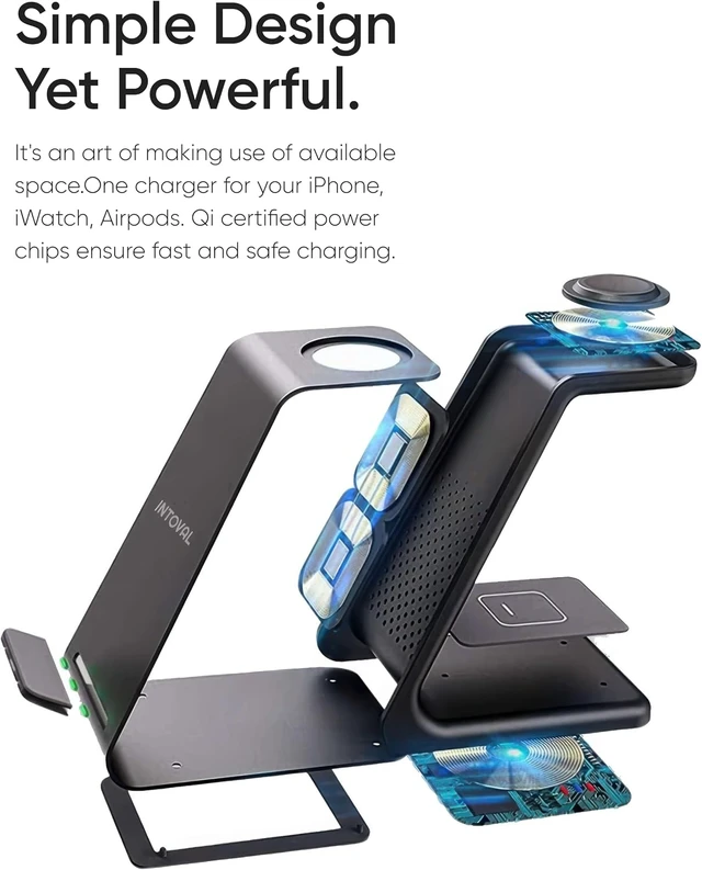 Alt view image 3 of 7 - 3 in 1 Wireless Charging Station for iPhone and Watch,Fast Wireless Charger Stand,Compact Desk Charging Dock for iPhone17 16 15 14 13/Pro/Max, iWatch11 10 9 Ultra/SE 3/3,AirPods
