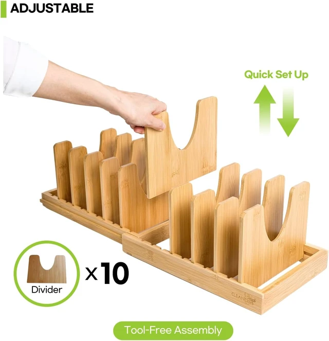Alt view image 3 of 7 - Pots and Pans Organizer under Cabinet Expandable Bamboo Pot Lid Holder Rack