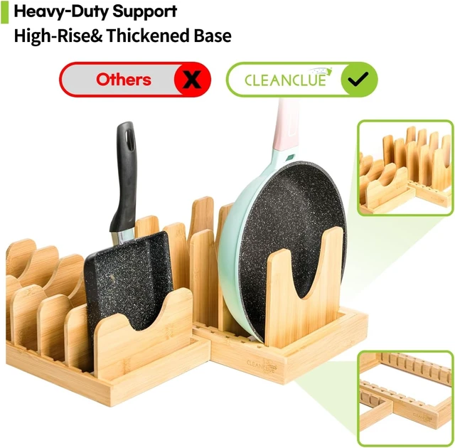 Alt view image 7 of 7 - Pots and Pans Organizer under Cabinet Expandable Bamboo Pot Lid Holder Rack