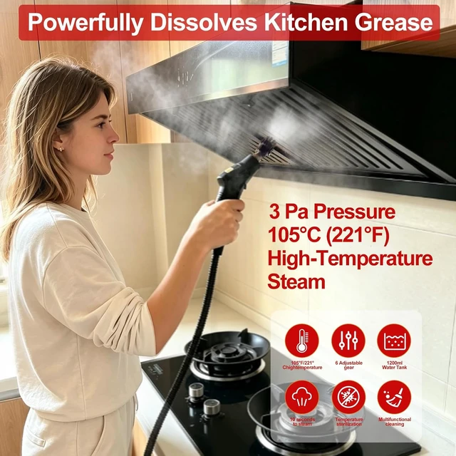 Alt view image 3 of 4 - Steam Cleaner, Portable Pressurized Steamer for Cleaning with 14pcs Accessories, 6-Level Adjustable and 15s Heat-Up, Handheld Steam Cleaner for Home, Tile, Dirt, Grout, Grease, Car Detailing(Red)