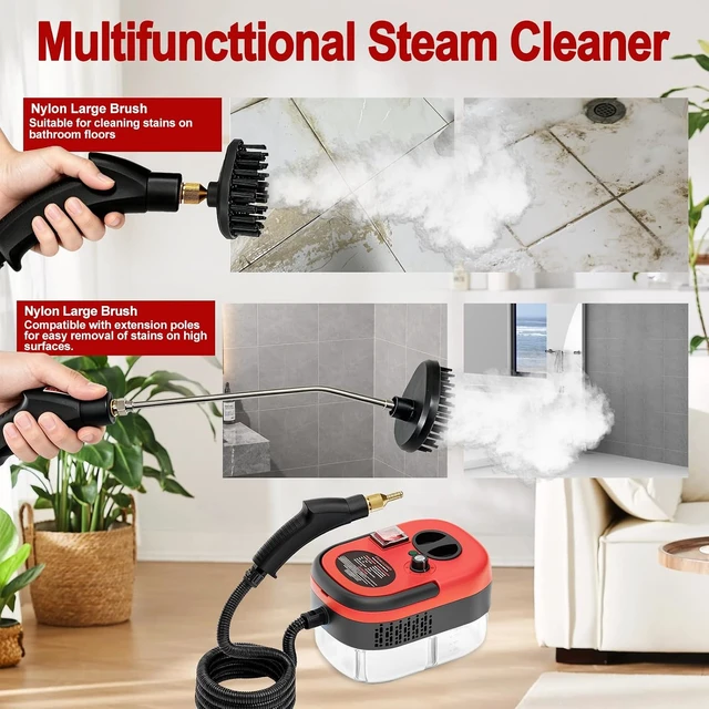 Alt view image 4 of 4 - Steam Cleaner, Portable Pressurized Steamer for Cleaning with 14pcs Accessories, 6-Level Adjustable and 15s Heat-Up, Handheld Steam Cleaner for Home, Tile, Dirt, Grout, Grease, Car Detailing(Red)