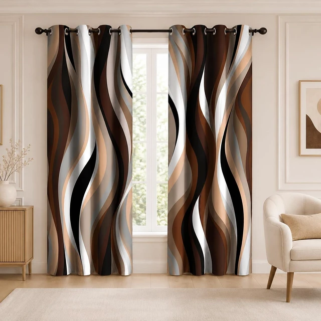 Alt view image 2 of 7 - Brown Abstract Blackout Curtain, Stripe Black White Gray Aesthetic Art Window Curtains Living Room Bedroom Decor Darkening Window Drapes Treatments, 2 Panels 52x84 Inch