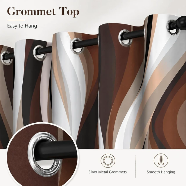 Alt view image 4 of 7 - Brown Abstract Blackout Curtain, Stripe Black White Gray Aesthetic Art Window Curtains Living Room Bedroom Decor Darkening Window Drapes Treatments, 2 Panels 52x84 Inch