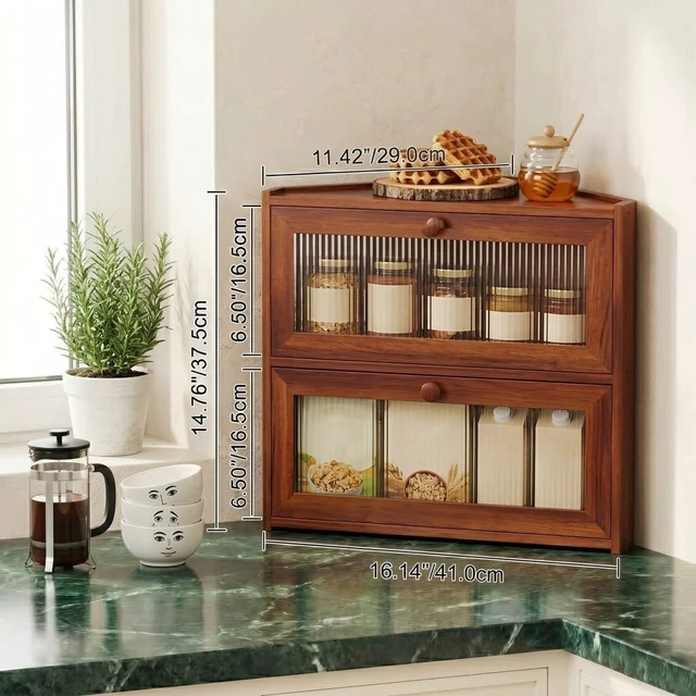 Alt view image 3 of 7 - Brown Corner Bread Box,2 Tier Bamboo Bread Box for Kitchen Countertop