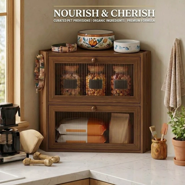 Alt view image 7 of 7 - Brown Corner Bread Box,2 Tier Bamboo Bread Box for Kitchen Countertop