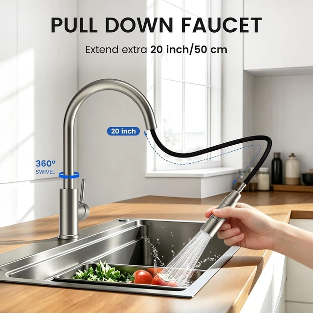 Alt view image 2 of 7 - Kitchen Faucet with Pull Down Sprayer Stainless Steel Brushed Nickel