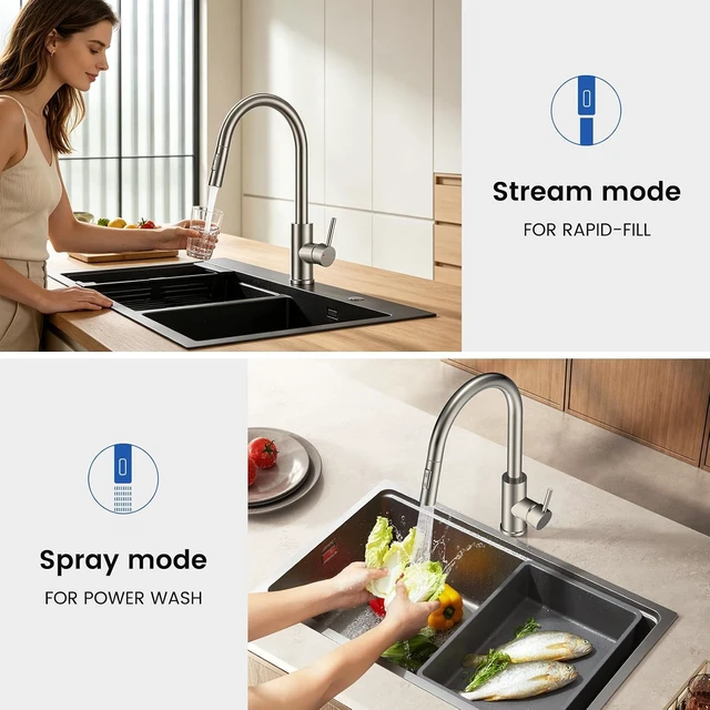 Alt view image 3 of 7 - Kitchen Faucet with Pull Down Sprayer Stainless Steel Brushed Nickel