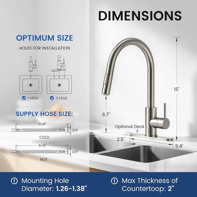 Alt view image 5 of 7 - Kitchen Faucet with Pull Down Sprayer Stainless Steel Brushed Nickel