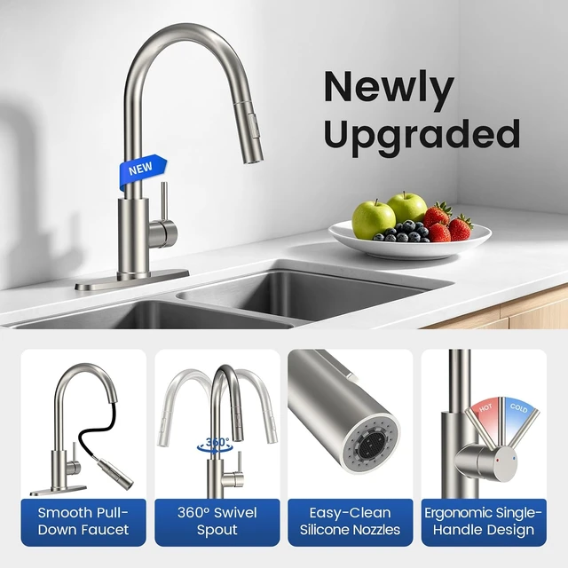 Alt view image 6 of 7 - Kitchen Faucet with Pull Down Sprayer Stainless Steel Brushed Nickel
