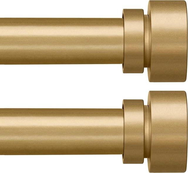 Main image of Modern Gold Curtain Rods set of 2 for Windows 48 to 84 Inches Adjustable Length 1" Diameter Heavy Duty Curtain Rod with Farmhouse Decorative Finials for Outdoor Bedroom Kitchen Living Room