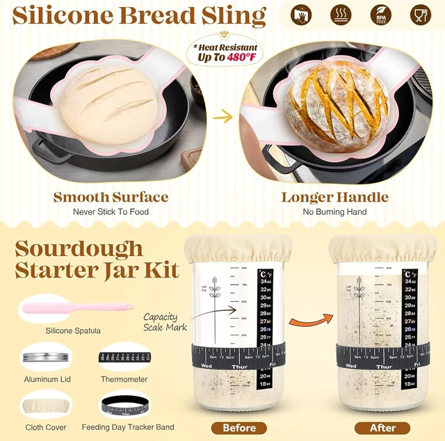 Alt view image 4 of 7 - Sourdough Starter Kit Complete Set with Tools, Proofing Baskets, Jars