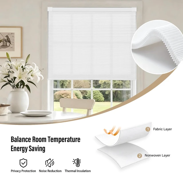 Alt view image 5 of 7 - No Drill Cordless Light Filtering Cellular Shade 34" W x 48" H White