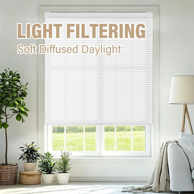 Alt view image 6 of 7 - No Drill Cordless Light Filtering Cellular Shade 34" W x 48" H White