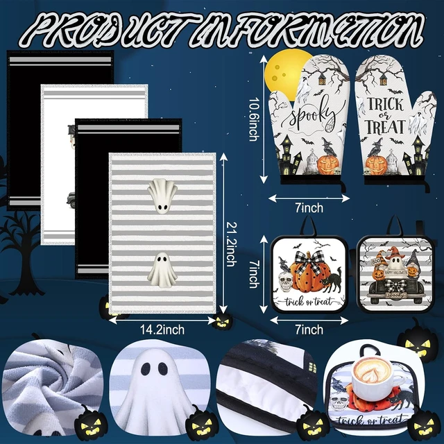 Alt view image 3 of 7 - 11 Pcs Halloween Kitchen Decor Set Cute Ghost Kitchen Set Boo, Halloween