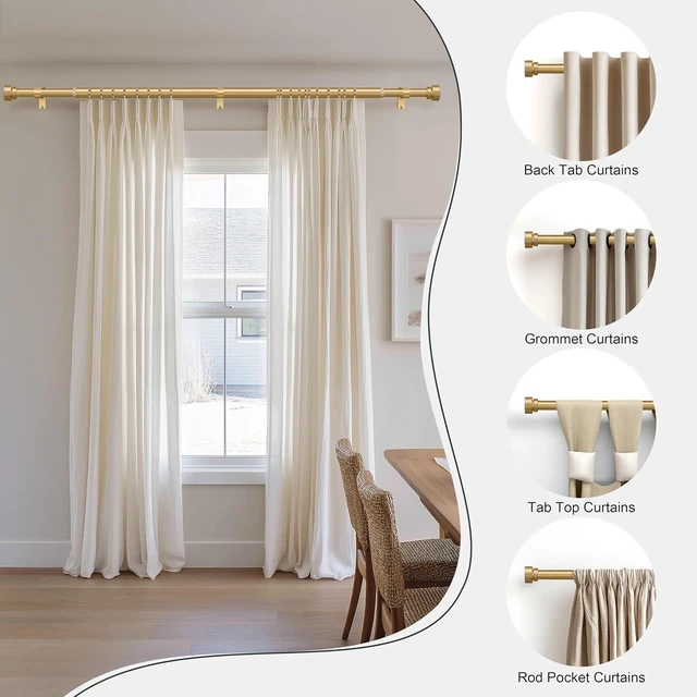 Alt view image 3 of 7 - Modern Gold Curtain Rods set of 2 for Windows 48 to 84 Inches Adjustable Length 1" Diameter Heavy Duty Curtain Rod with Farmhouse Decorative Finials for Outdoor Bedroom Kitchen Living Room