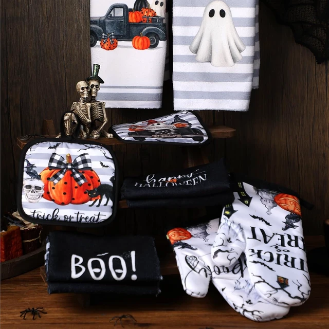 Alt view image 7 of 7 - 11 Pcs Halloween Kitchen Decor Set Cute Ghost Kitchen Set Boo, Halloween