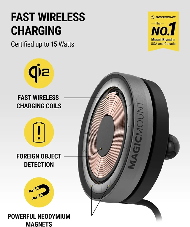 Alt view image 2 of 7 - Qi2 Wireless MagSafe Car Mount Charger, 15W Magnetic Suction Cup Windshield/Dashboard Cell Phone Holder with Vent Clip & Fast USB-C Car Charger Compatible with iPhone 16/15/14/13/12, S25