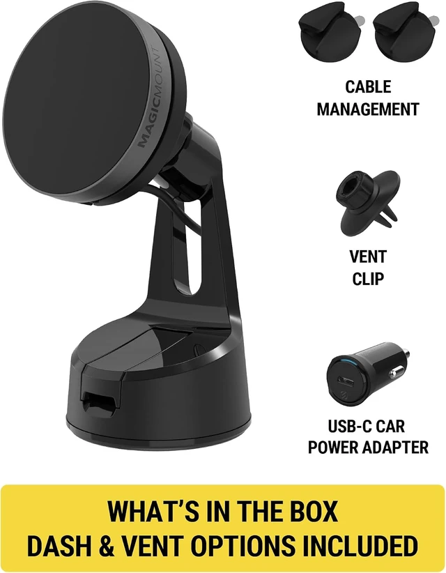 Alt view image 7 of 7 - Qi2 Wireless MagSafe Car Mount Charger, 15W Magnetic Suction Cup Windshield/Dashboard Cell Phone Holder with Vent Clip & Fast USB-C Car Charger Compatible with iPhone 16/15/14/13/12, S25