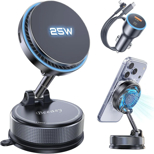 Main image of 25W Qi2.2 MagSafe Car Mount Charger Built-in Cooling Fan, Upgraded Vacuum Suction Cup 360° Rotation, Magnetic Wireless Car Charger with 63W Adapter for iPhone 17 16 Pro Max S26 Ultra
