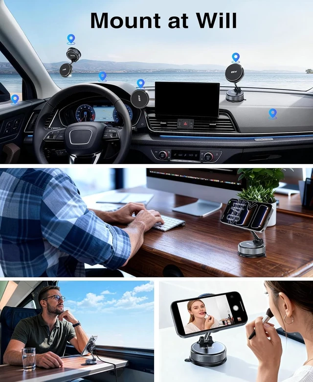 Alt view image 6 of 7 - 25W Qi2.2 MagSafe Car Mount Charger Built-in Cooling Fan, Upgraded Vacuum Suction Cup 360° Rotation, Magnetic Wireless Car Charger with 63W Adapter for iPhone 17 16 Pro Max S26 Ultra