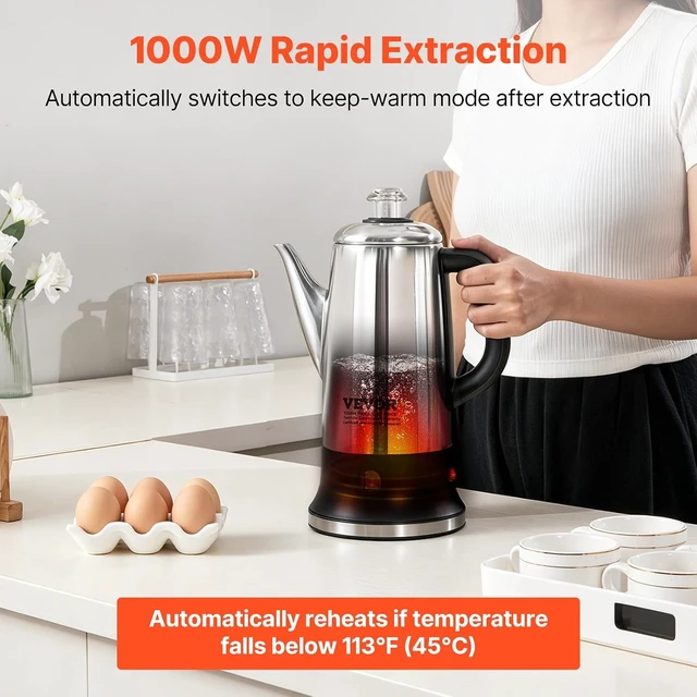 Alt view image 3 of 7 - 12-Cup Electric Percolator Coffee Pot, 304 Stainless Steel Body Coffee Percolator with Keep Warm Function & Heat-Resistant Handle, Classic Coffee Maker, Quick Brew & Easy-Pour Spout, Silver