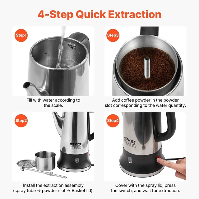 Alt view image 7 of 7 - 12-Cup Electric Percolator Coffee Pot, 304 Stainless Steel Body Coffee Percolator with Keep Warm Function & Heat-Resistant Handle, Classic Coffee Maker, Quick Brew & Easy-Pour Spout, Silver