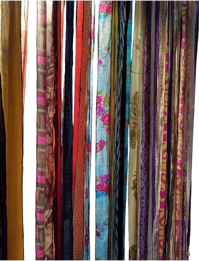 Alt view image 4 of 7 - Vintage Silk Sari Curtain Bohemian Multicolor Room Divider, Light Filtering Window Curtain with Rod Pocket, Handmade Boho Doorway Drape for Living Room & Bedroom, 85 x 45 Inch