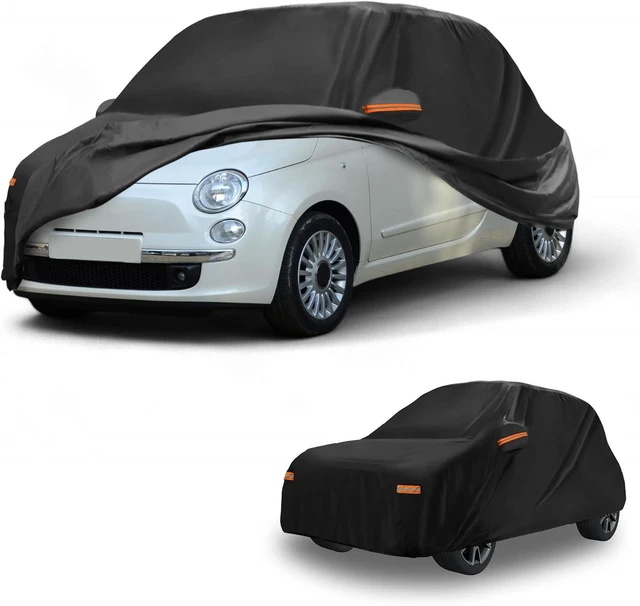 Main image of All-Weather Waterproof Car Cover - UV-Resistant Outdoor Full Exterior Protection for Fiat 500 2007-2022 Aluminum Film Black with Right Side Zipper