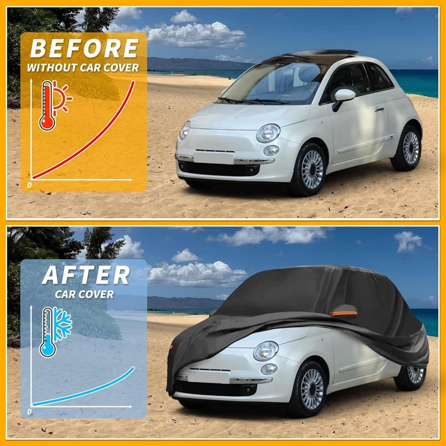 Alt view image 4 of 7 - All-Weather Waterproof Car Cover - UV-Resistant Outdoor Full Exterior Protection for Fiat 500 2007-2022 Aluminum Film Black with Right Side Zipper