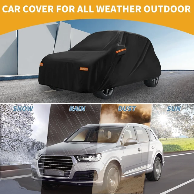 Alt view image 2 of 7 - All-Weather Waterproof Car Cover - UV-Resistant Outdoor Full Exterior Protection for Fiat 500 2007-2022 Aluminum Film Black with Right Side Zipper
