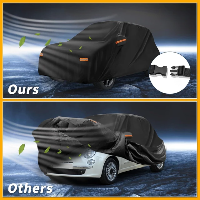 Alt view image 5 of 7 - All-Weather Waterproof Car Cover - UV-Resistant Outdoor Full Exterior Protection for Fiat 500 2007-2022 Aluminum Film Black with Right Side Zipper