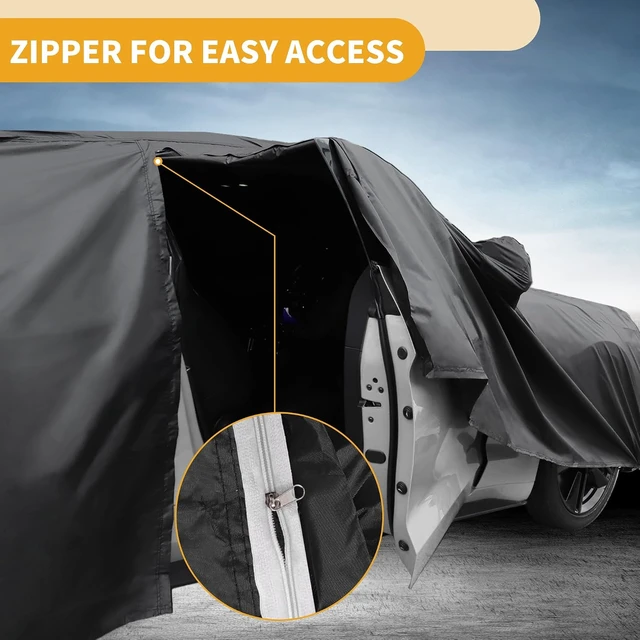 Alt view image 6 of 7 - All-Weather Waterproof Car Cover - UV-Resistant Outdoor Full Exterior Protection for Fiat 500 2007-2022 Aluminum Film Black with Right Side Zipper