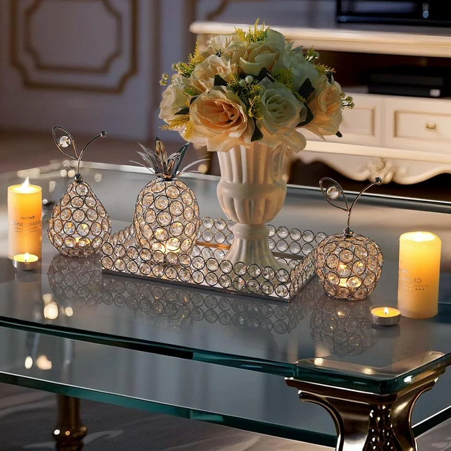 Alt view image 2 of 7 - Elegant Decorative Trays & Crystal Fruit 4-Piece Set, Crystal Tea Light Holder - Wedding Centerpieces for Holidays, Home Table Decorations, Fruit Displays and Candle Holders (Silver, Set of Four)