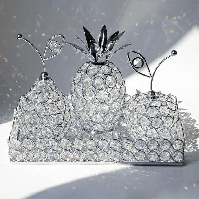 Main image of Elegant Decorative Trays & Crystal Fruit 4-Piece Set, Crystal Tea Light Holder - Wedding Centerpieces for Holidays, Home Table Decorations, Fruit Displays and Candle Holders (Silver, Set of Four)