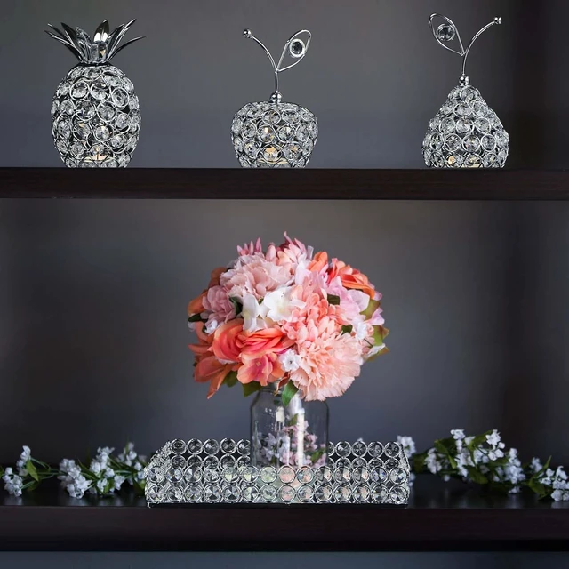 Alt view image 3 of 7 - Elegant Decorative Trays & Crystal Fruit 4-Piece Set, Crystal Tea Light Holder - Wedding Centerpieces for Holidays, Home Table Decorations, Fruit Displays and Candle Holders (Silver, Set of Four)