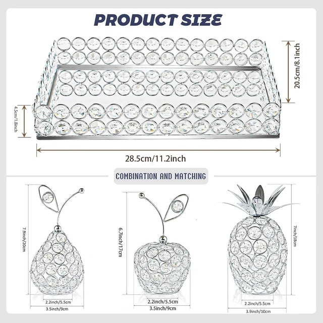 Alt view image 5 of 7 - Elegant Decorative Trays & Crystal Fruit 4-Piece Set, Crystal Tea Light Holder - Wedding Centerpieces for Holidays, Home Table Decorations, Fruit Displays and Candle Holders (Silver, Set of Four)
