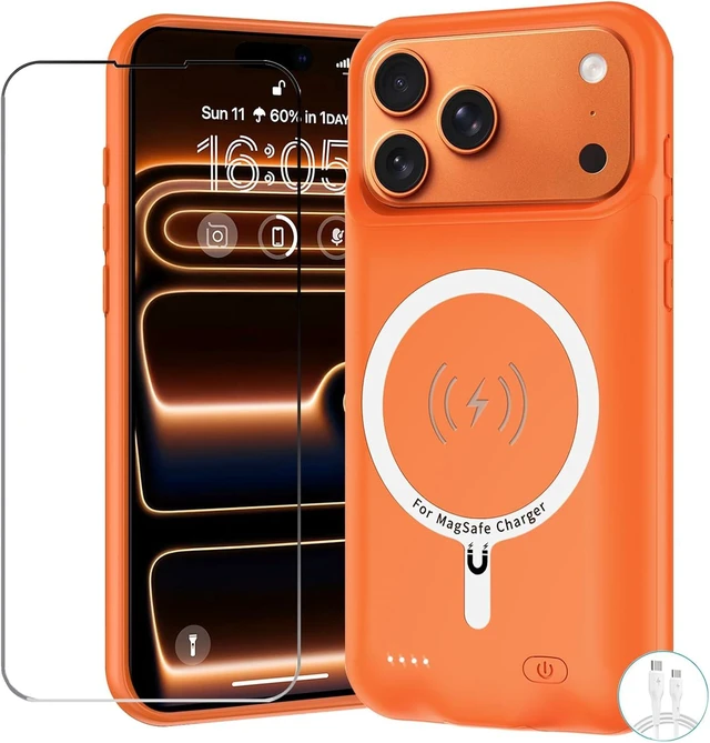 Main image of Battery Case for iPhone 17 Pro, 10000mAh Pack Rechargeable Charger Case Support Carplay with Wireless Charging Compatible for iPhone 17 Pro (6.3 inch) External Battery Charging Cover (Orange)