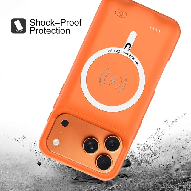 Alt view image 5 of 7 - Battery Case for iPhone 17 Pro, 10000mAh Pack Rechargeable Charger Case Support Carplay with Wireless Charging Compatible for iPhone 17 Pro (6.3 inch) External Battery Charging Cover (Orange)