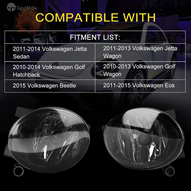 Alt view image 2 of 7 - Fog Lights Lamps compatible with 2010-2015 Volkswagen Golf Hatchback/Wagon, Jetta Sedan/Wagon, Beetle, Eos, Premium VW Accessories, 1 Pair, Smoke Lens