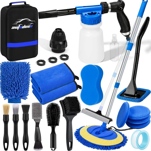 Main image of Car Wash Detailing Kit Cleaning Set with Foam Gun Sprayer, Long-Handle Brush, Large Wash Mitt, Towels, Complete Interior & Exterior Car Washing Supply Set (Blue)