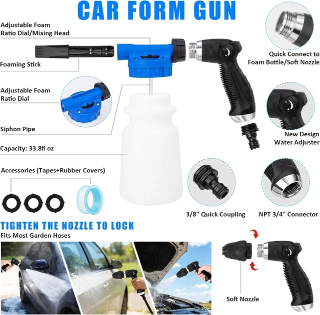 Alt view image 3 of 7 - Car Wash Detailing Kit Cleaning Set with Foam Gun Sprayer, Long-Handle Brush, Large Wash Mitt, Towels, Complete Interior & Exterior Car Washing Supply Set (Blue)