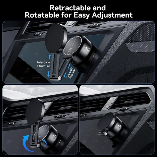 Alt view image 2 of 7 - Electric Vacuum Magnetic Car Phone Mount,Vacuum Suction Car Phone Holder Hands-Free,Adjustable Foldable Magnetic Suction Cup Phone Mount,Strong Magnetic Car Mount for Smooth Surface(New-Black)