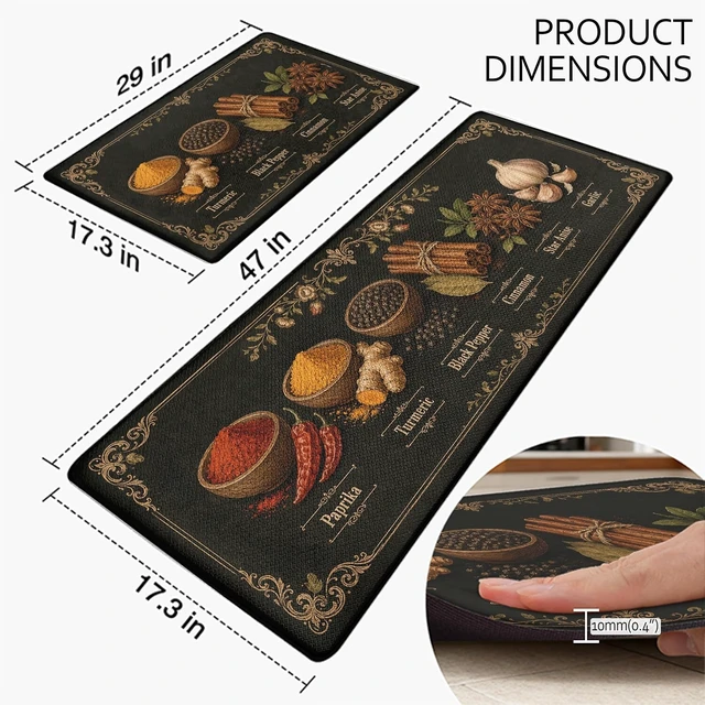 Alt view image 3 of 7 - Kitchen Rugs for Floor 2 Pcs Memory Foam Padded Anti Fatigue Kitchen Mat