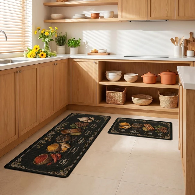 Alt view image 6 of 7 - Kitchen Rugs for Floor 2 Pcs Memory Foam Padded Anti Fatigue Kitchen Mat