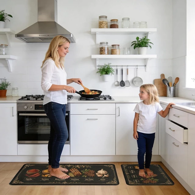 Alt view image 7 of 7 - Kitchen Rugs for Floor 2 Pcs Memory Foam Padded Anti Fatigue Kitchen Mat