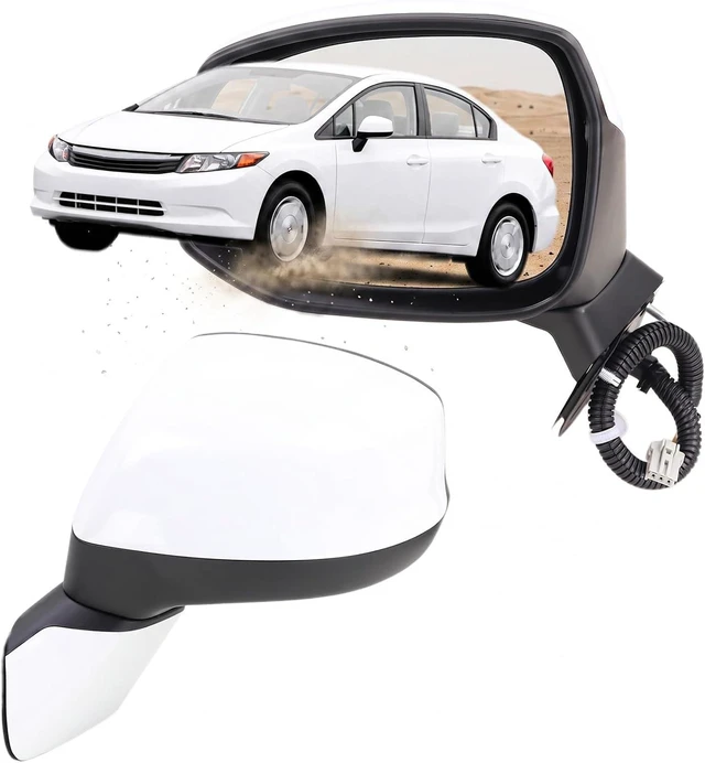 Main image of Left Driver Side Mirror Compatible With 2012 2013 2014 2015 Honda CIVIC With Manual Folding Power Glass Non-Heated Without Turn Signal White Replace#76252TR0A01(3Pins)