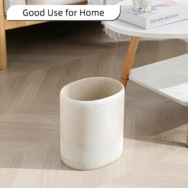 Alt view image 4 of 7 - Trash Can, 1.6 Gallon Small Simple Modern Oval Garbage Bin, Beige