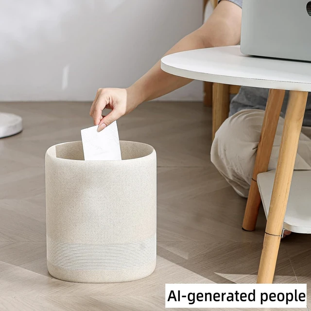 Alt view image 6 of 7 - Trash Can, 1.6 Gallon Small Simple Modern Oval Garbage Bin, Beige