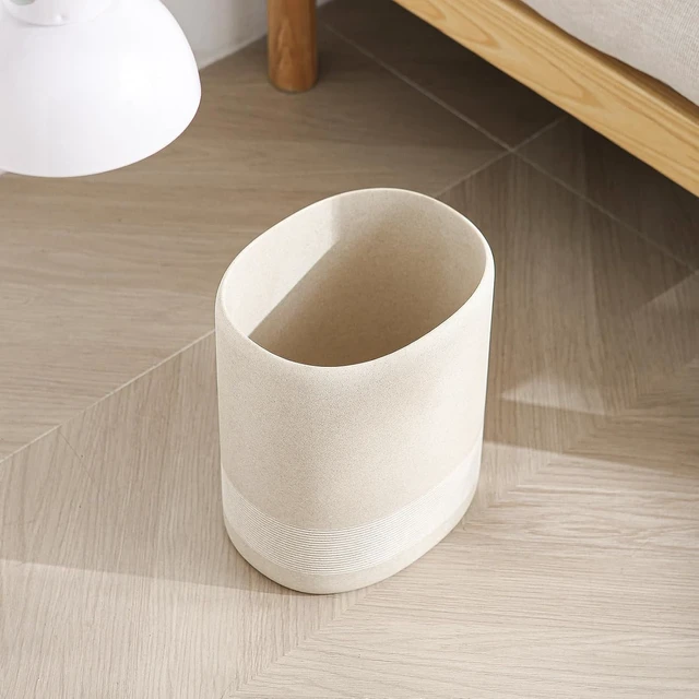 Alt view image 7 of 7 - Trash Can, 1.6 Gallon Small Simple Modern Oval Garbage Bin, Beige