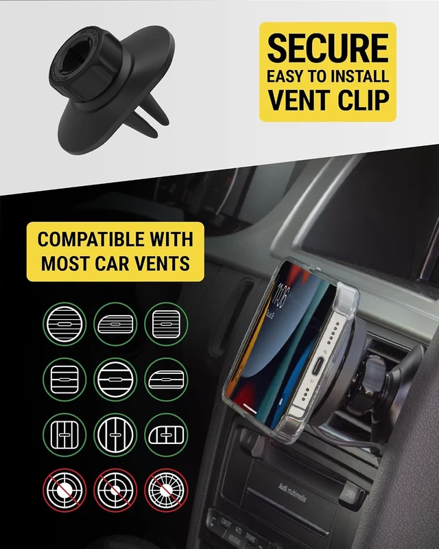 Alt view image 6 of 7 - Qi2 Wireless MagSafe Car Mount Charger, 15W Magnetic Suction Cup Windshield/Dashboard Cell Phone Holder with Vent Clip & Fast USB-C Car Charger Compatible with iPhone 16/15/14/13/12, S25